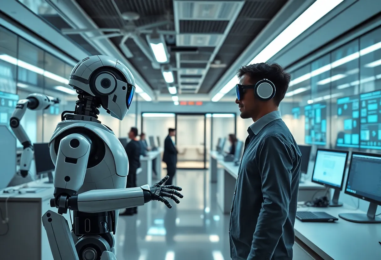 Modern government office with AI technology in action