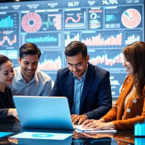 Marketing team enhancing strategies with AI technology