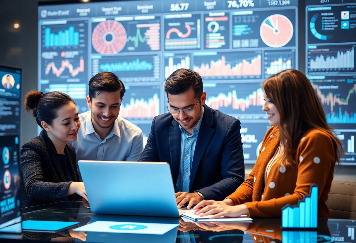 Marketing team enhancing strategies with AI technology