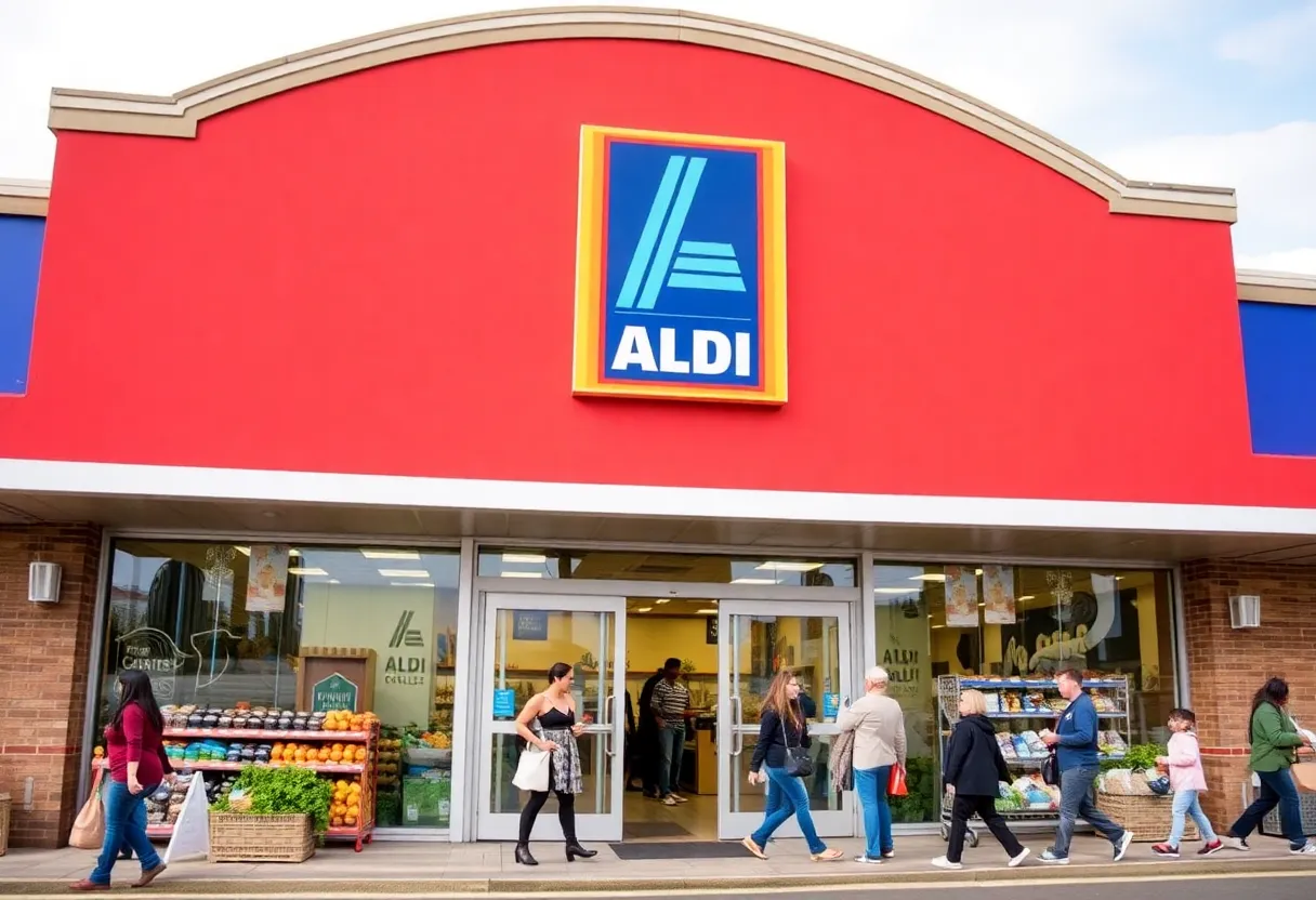 Exterior view of a new Aldi grocery store in Michigan