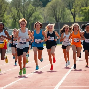 Athletes celebrating their achievements at a track meet.
