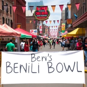 Crowd enjoying the 60th anniversary festival of Ben's Chili Bowl with food booths and live music.