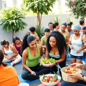 Diverse group participating in health and wellness activities in California