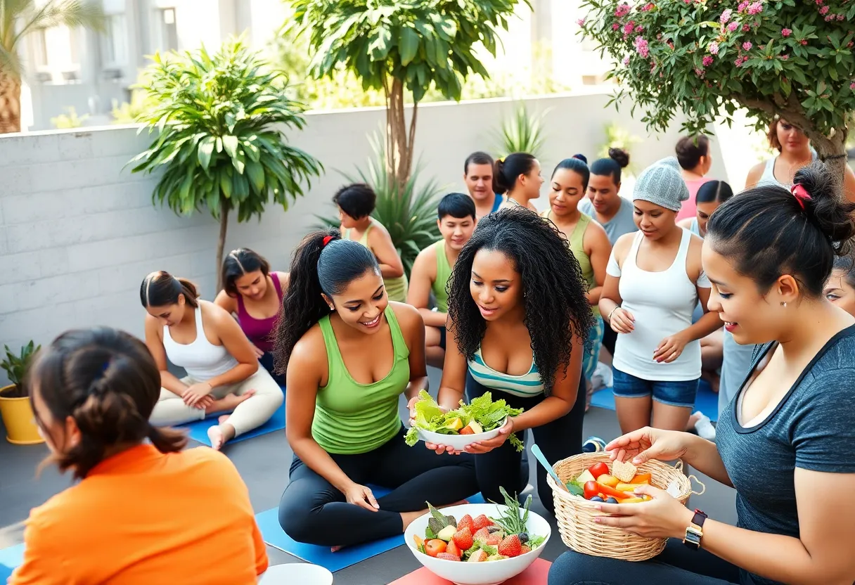 Diverse group participating in health and wellness activities in California