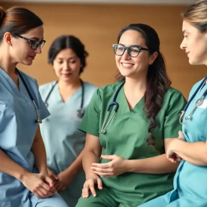 Nurse assisting a patient in a healthcare setting