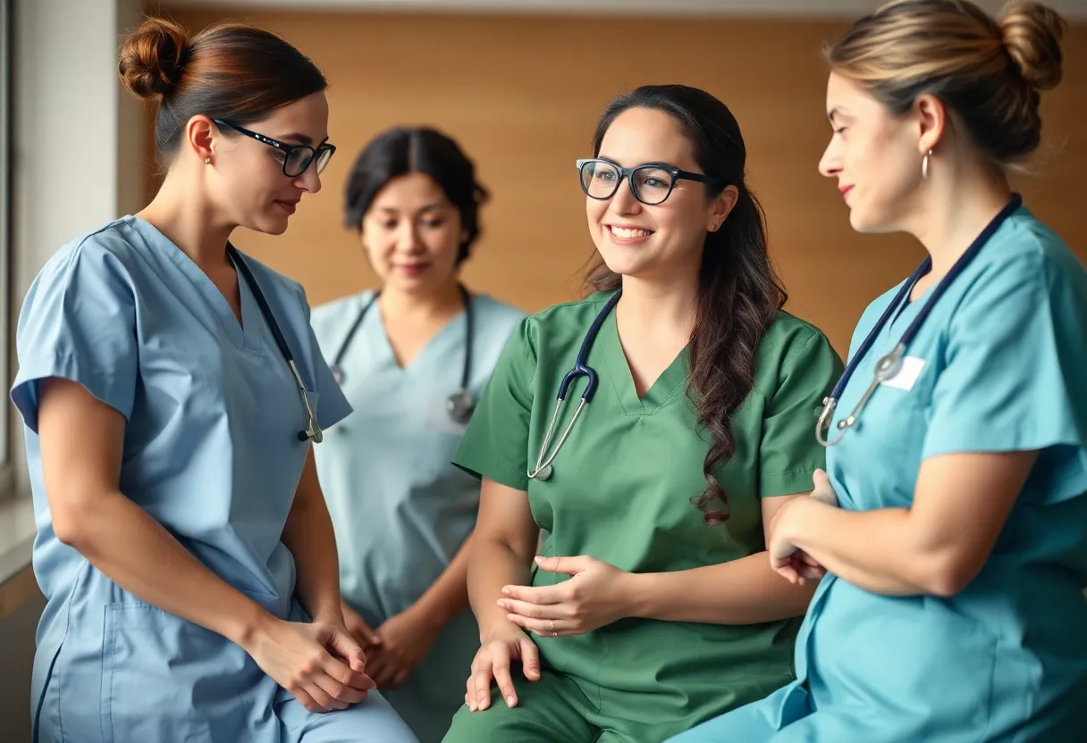Nurse assisting a patient in a healthcare setting