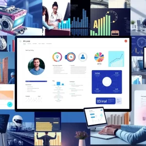 Illustration depicting the growth of case management software market with digital tools and AI integration.