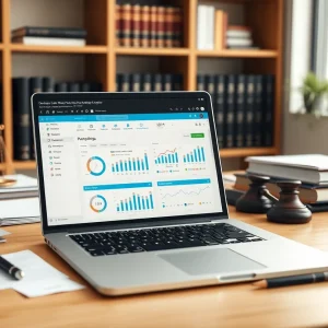 Workspace featuring Clio legal management software on a computer screen
