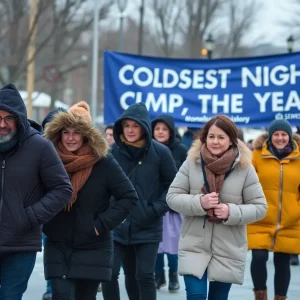 Community members walking in the Coldest Night of the Year event