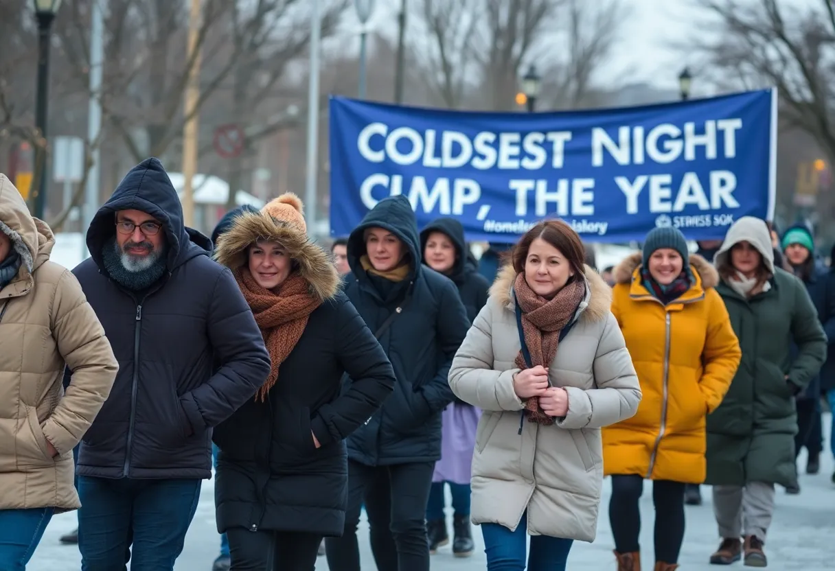 Community members walking in the Coldest Night of the Year event