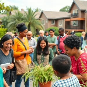 Residents engaging in the community garden at Touchstone Field Place