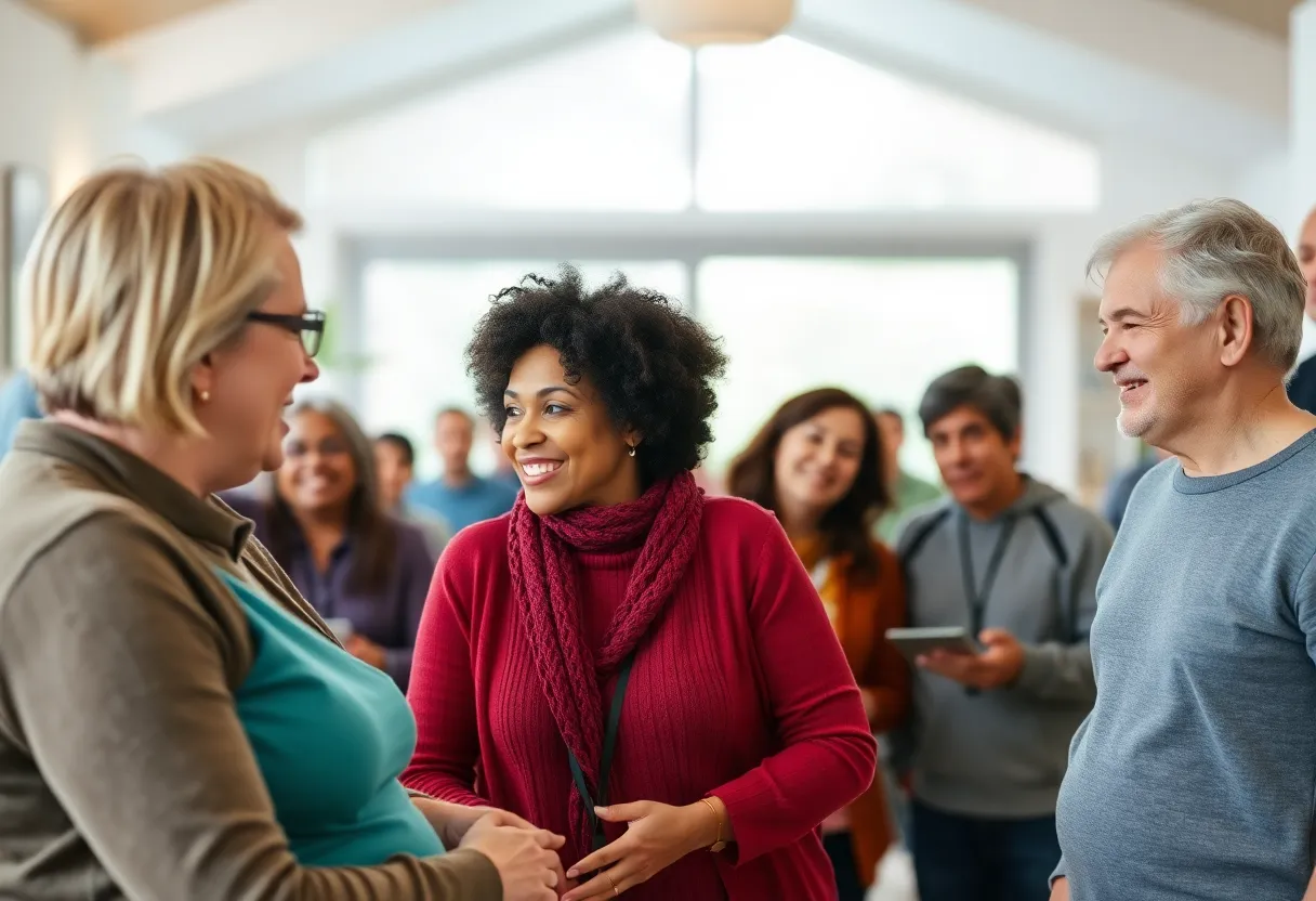 Individuals participating in community support activities focused on recovery and hope.