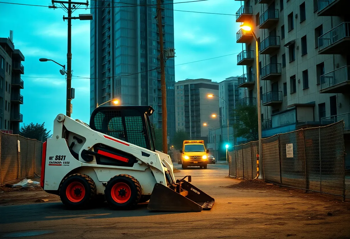 Security measures at a construction site with machinery.