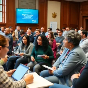 Community members attending a digital marketing class at City Hall.