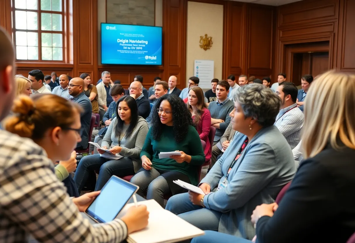 Community members attending a digital marketing class at City Hall.