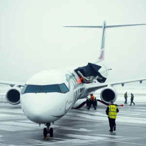 Damaged Bombardier CRJ-900 aircraft after the Delta Connection Flight 4819 incident.