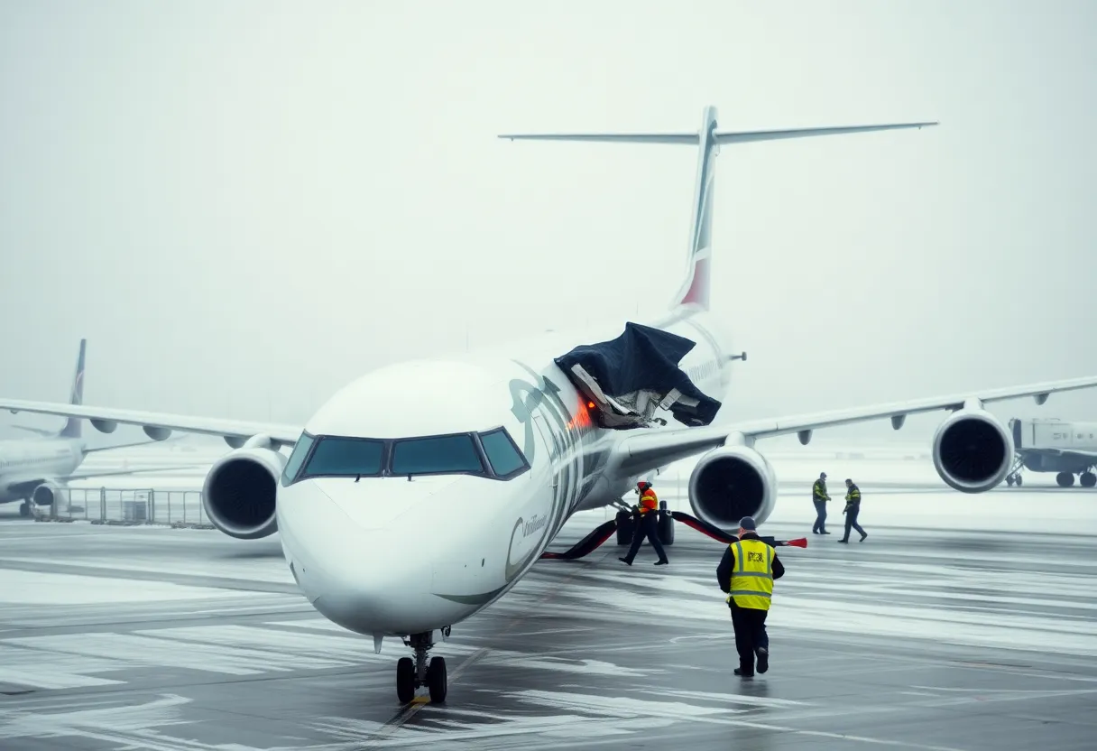 Damaged Bombardier CRJ-900 aircraft after the Delta Connection Flight 4819 incident.
