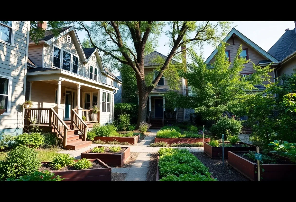 Revitalized housing in a Detroit neighborhood with community interaction.