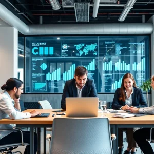 Professionals collaborating on digital marketing strategies for banks and credit unions