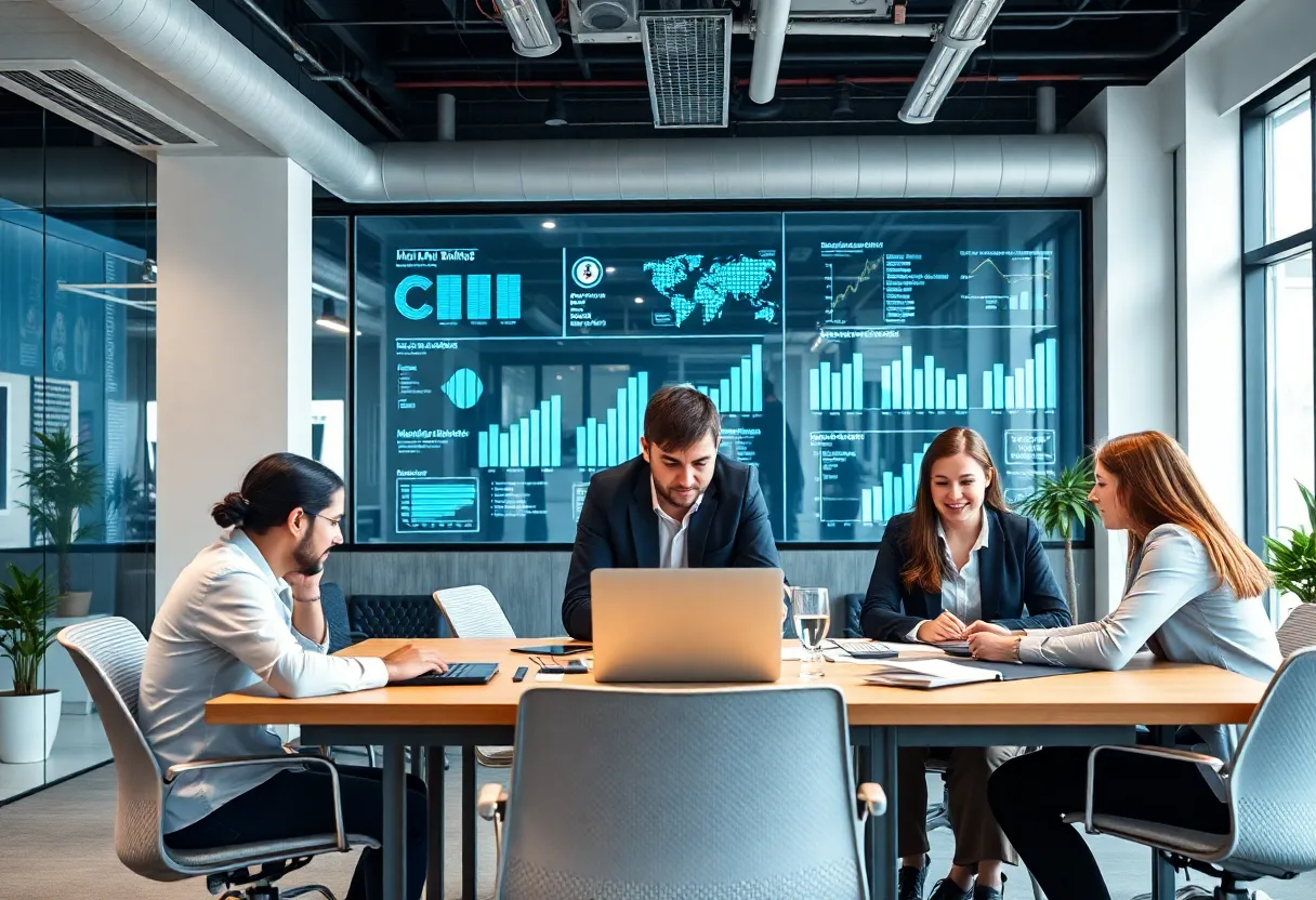Professionals collaborating on digital marketing strategies for banks and credit unions