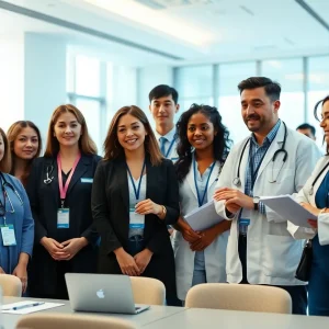 A diverse group of healthcare professionals engaging in discussion