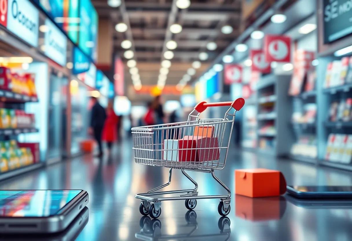 A visual representing the future growth of the e-commerce industry with technology.