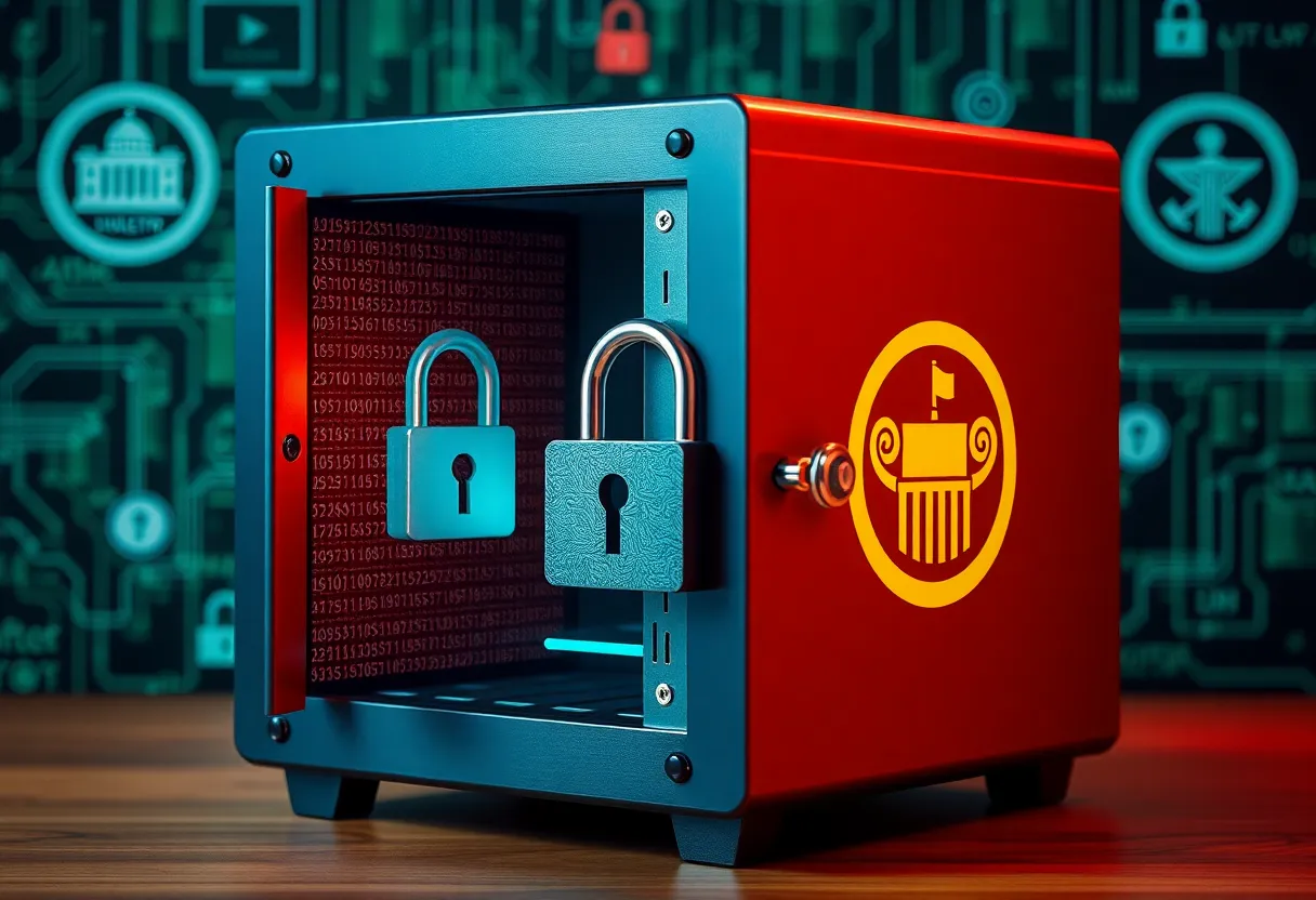 Conceptual image depicting the clash between privacy rights and government demands for encryption access.