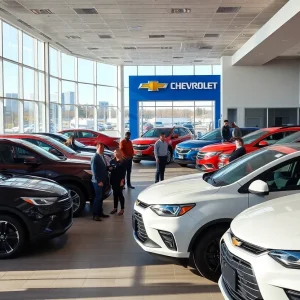 Feldman Chevrolet dealership in Novi, Michigan with cars and staff