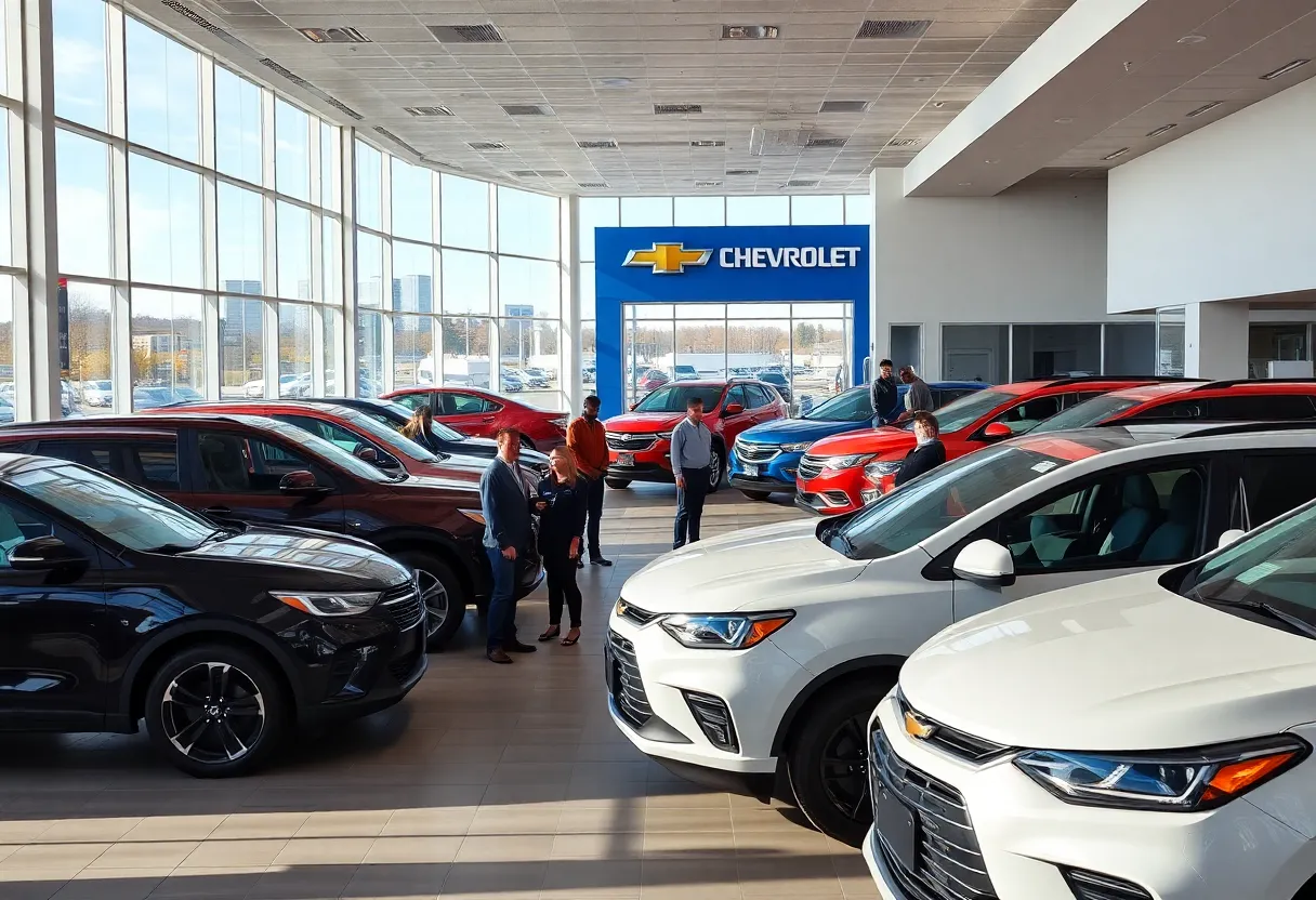 Feldman Chevrolet dealership in Novi, Michigan with cars and staff