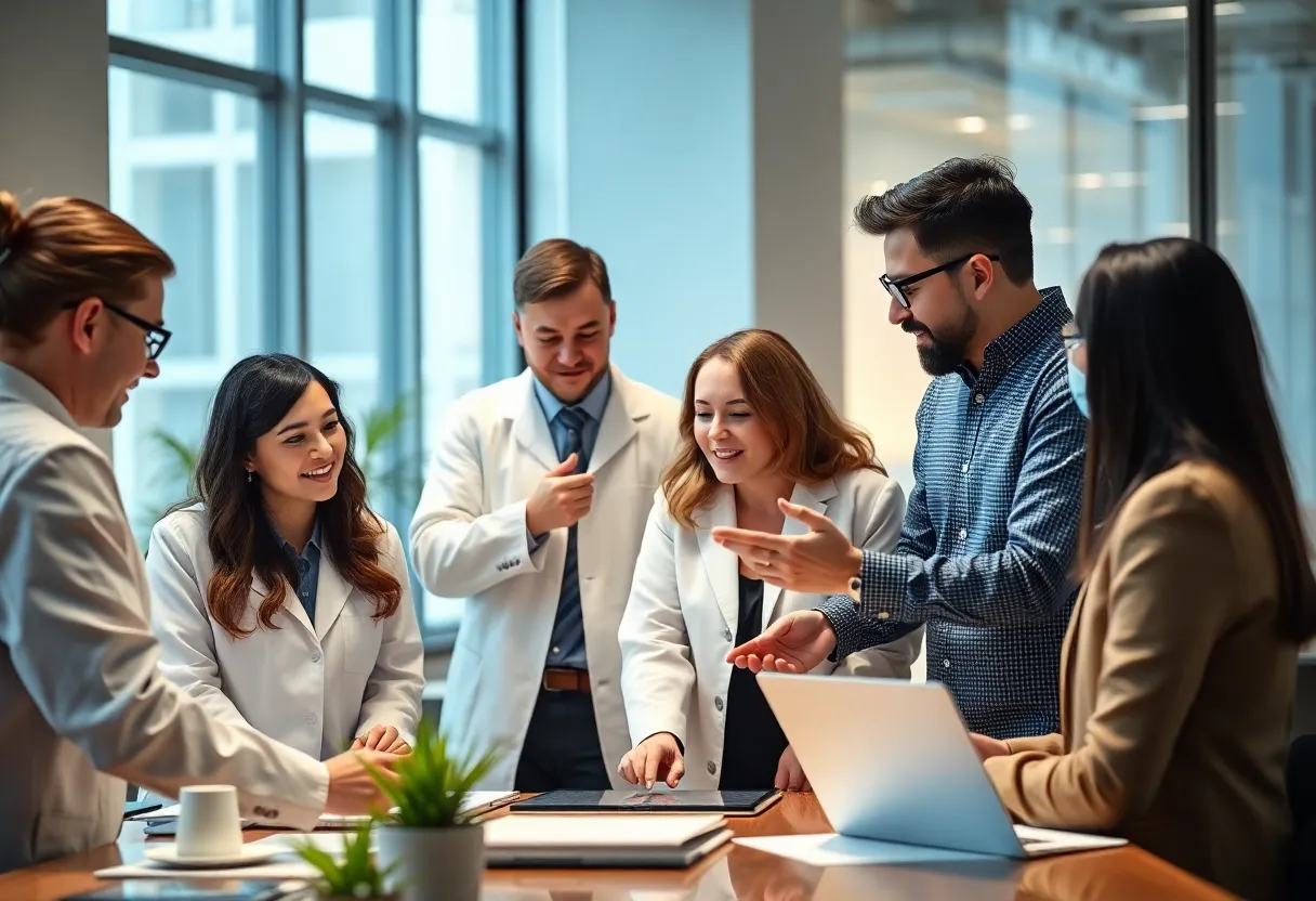 Marketing strategists collaborating on integrated solutions