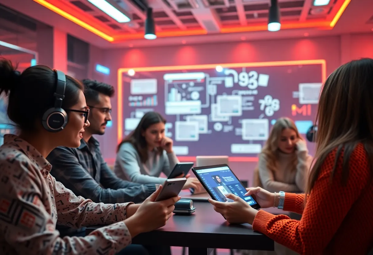 A group of diverse influencers collaborating on marketing strategies for 2025.