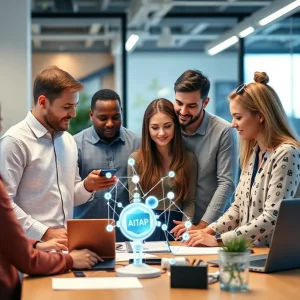 A marketing team using generative AI tools while discussing data privacy.