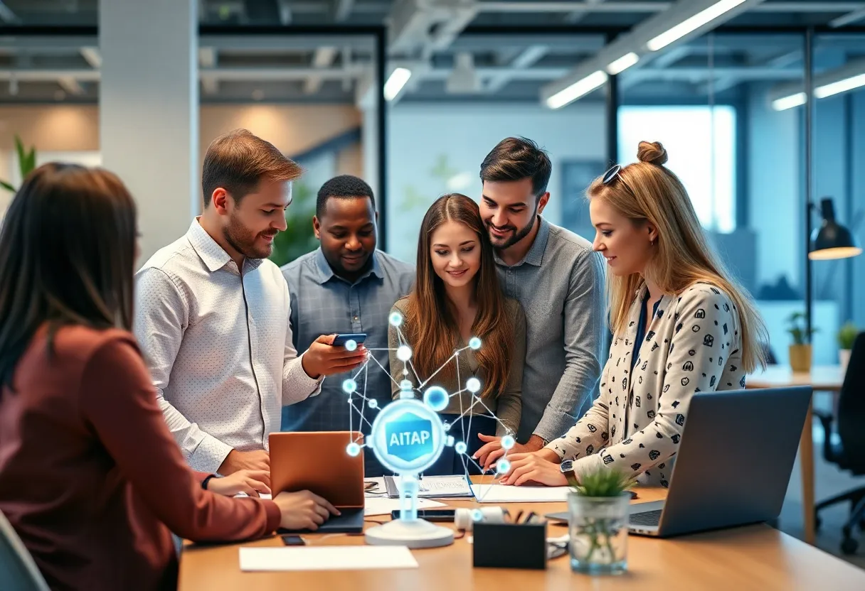 A marketing team using generative AI tools while discussing data privacy.