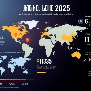 Infographic on global internet and social media usage statistics for 2025