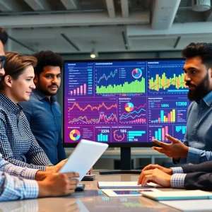 Marketing professionals analyzing data metrics related to Google's Meridian