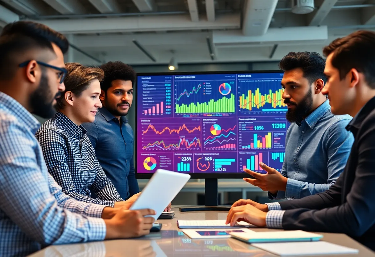 Marketing professionals analyzing data metrics related to Google's Meridian