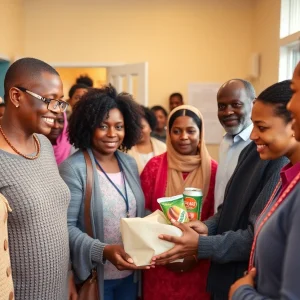 Community health clinic providing essential services with diverse people interacting with health professionals.