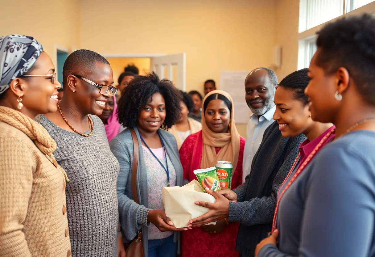 Community health clinic providing essential services with diverse people interacting with health professionals.