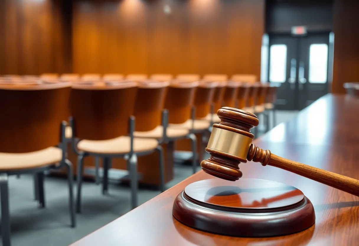 Courtroom setting for the Highland Park shooting trial