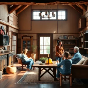 Family gathering in a cozy, renovated home reflecting craftsmanship