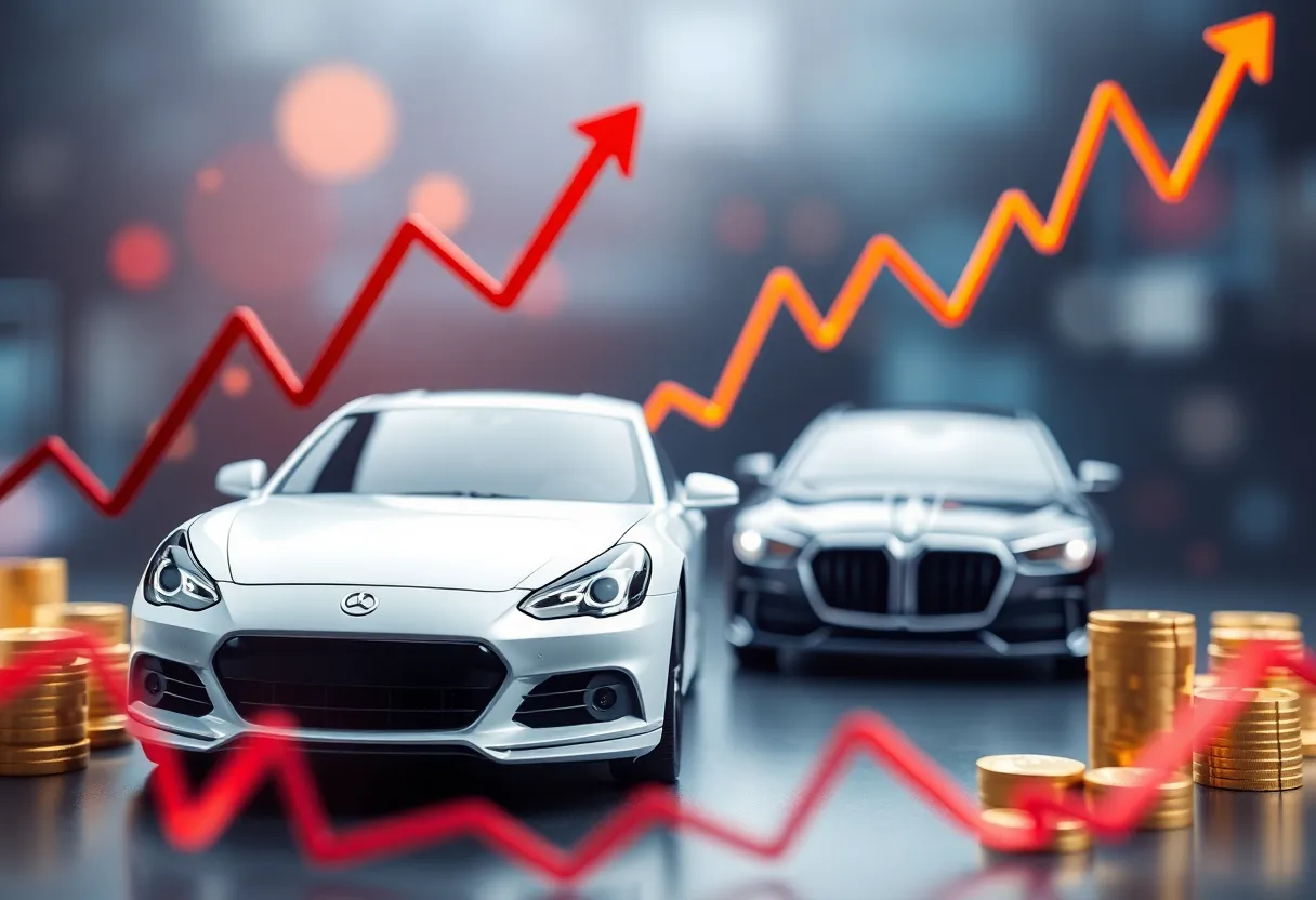 Graphical representation of Honda and Nissan stock prices rising