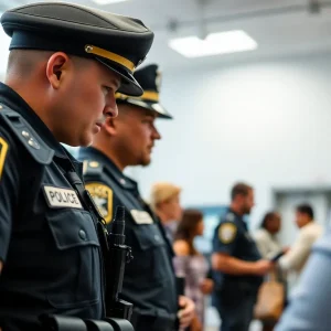 Houston Police Department officers working on a new management system
