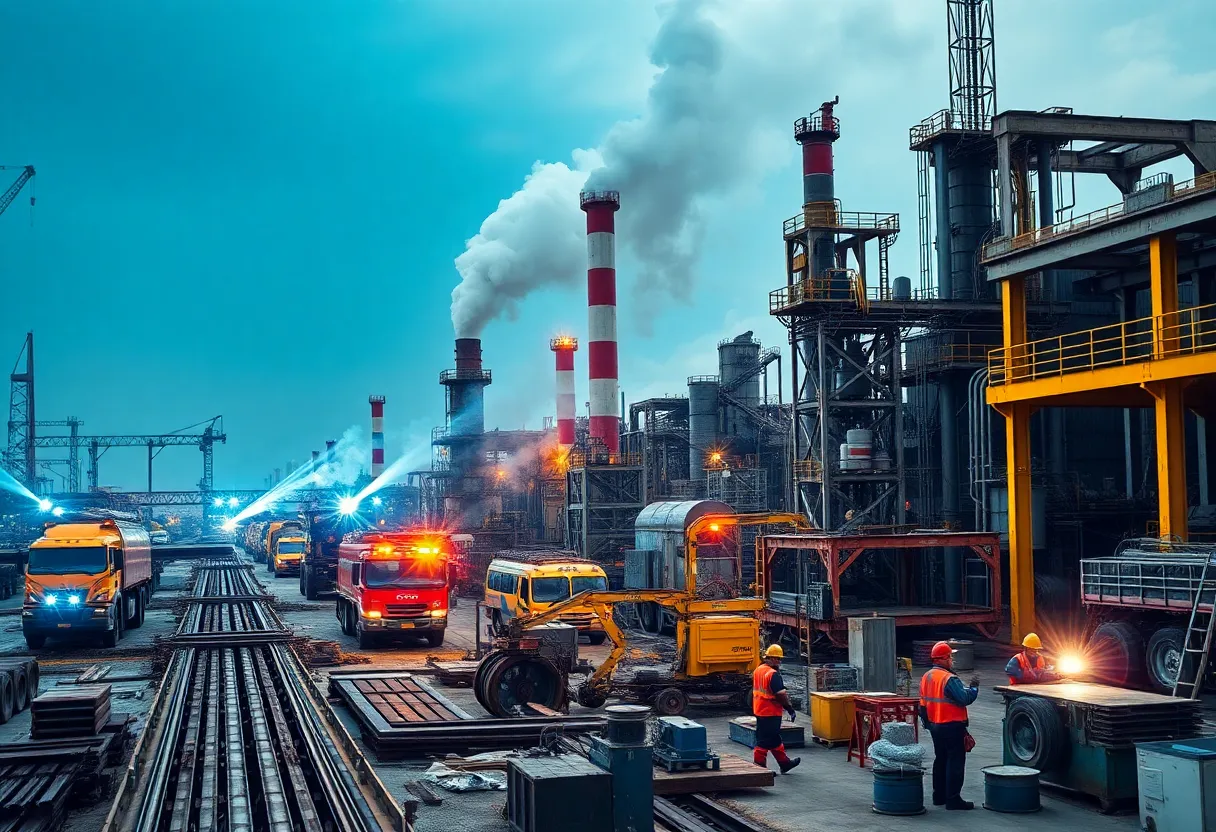Industrial landscape featuring steel and aluminum manufacturing sectors.