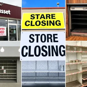 Joann Fabrics store with a closure sign