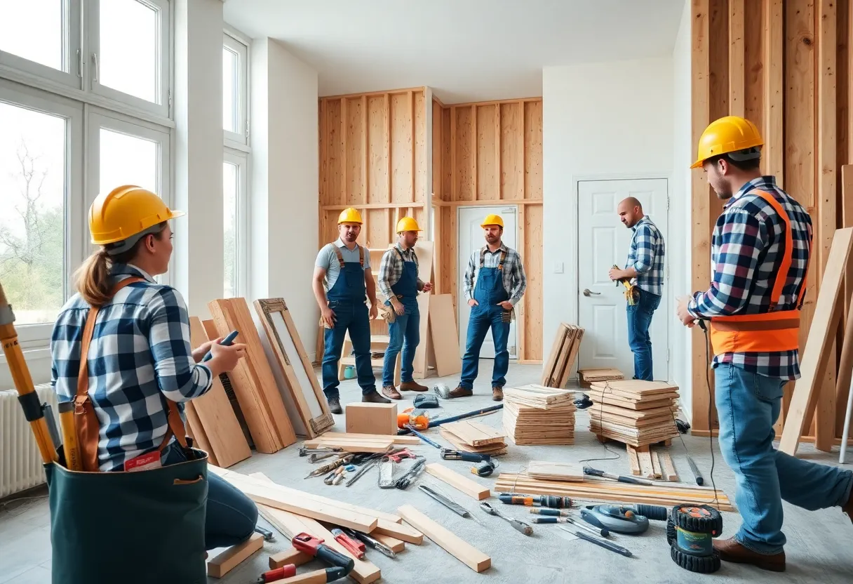 Workers engaged in a home remodeling project.