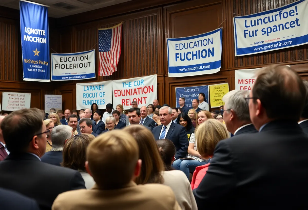 Democratic lawmakers at a press conference about education funding in Michigan