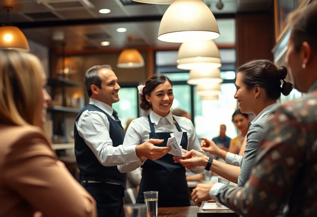 Servers working in a Michigan restaurant