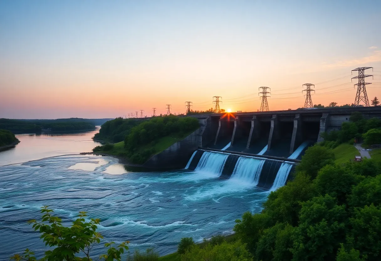 Scenic view of hydroelectric dams in Michigan with flowing water