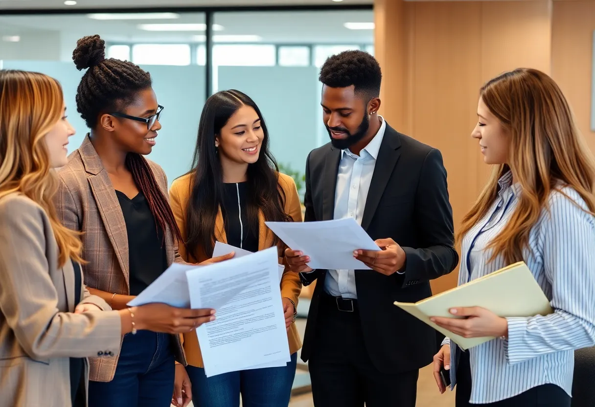 Employees discussing paid sick leave law changes in an office