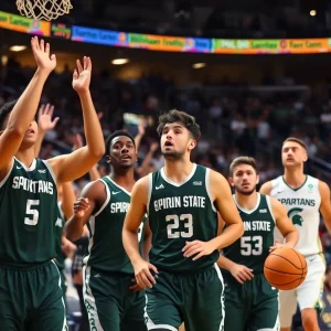 Michigan State Spartans celebrating a comeback victory